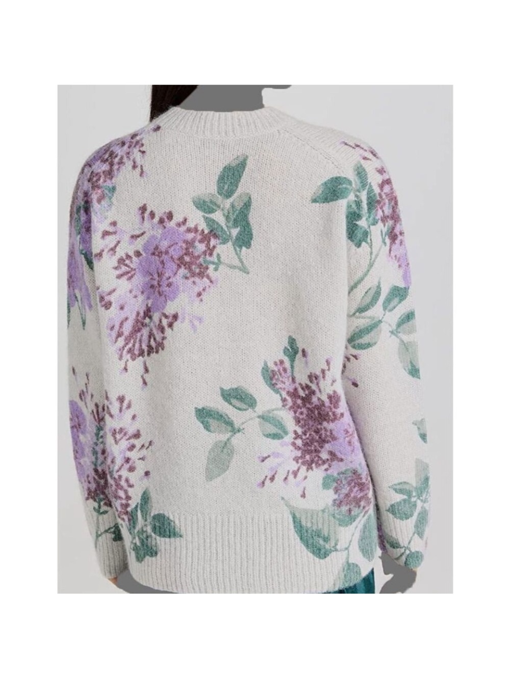 Vince Cream Crewneck Sweater with Lavender Floral Print - Picture 2 of 3